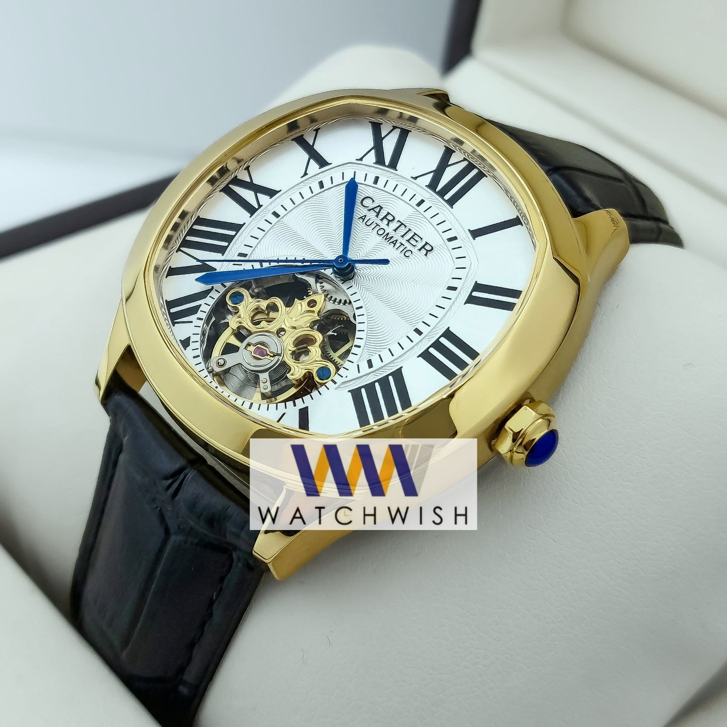 New Collection Yellow Gold With White Dial Tourbillion Watch For Men