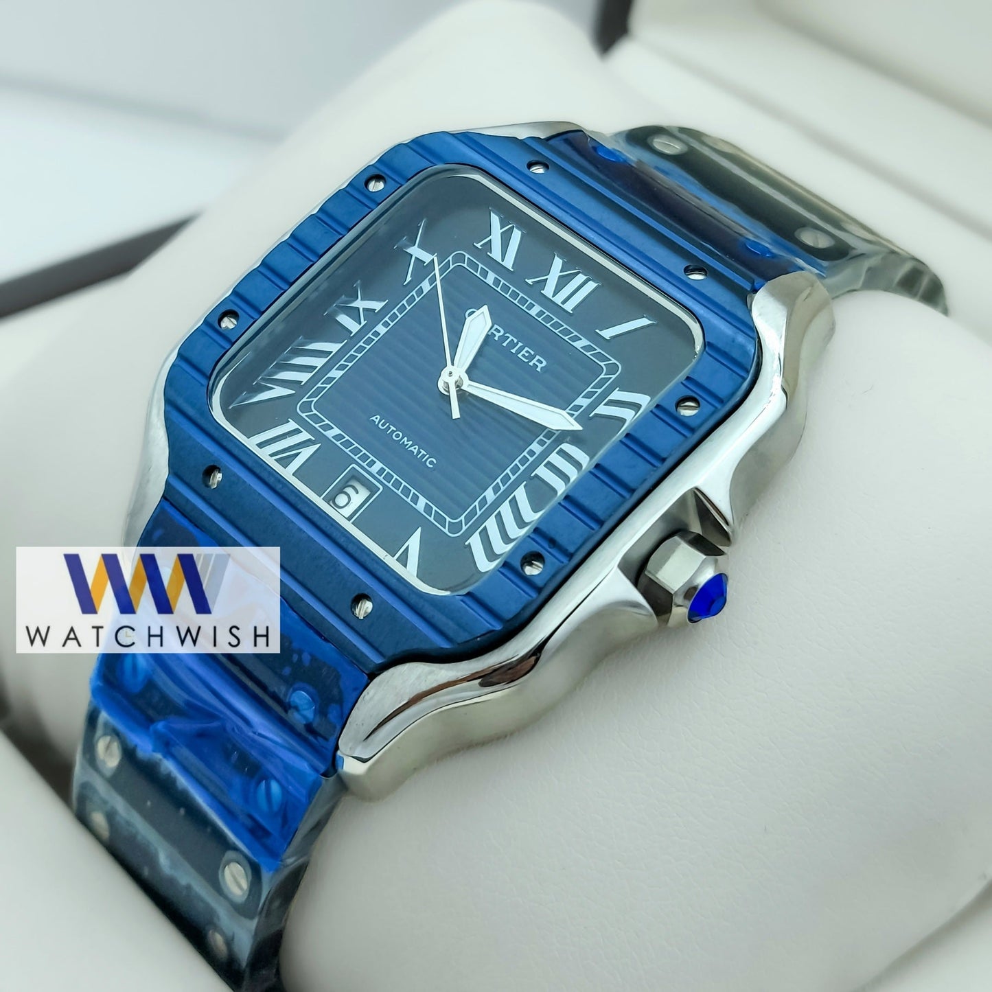 New Collection Blue and Silver Case With Blue Dial and Blue chain Watch For Men