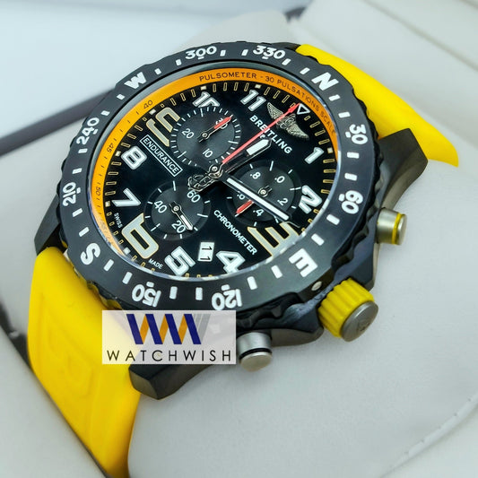 New Collection Black With Black Dial and Yellow Strap Chronograph Watch