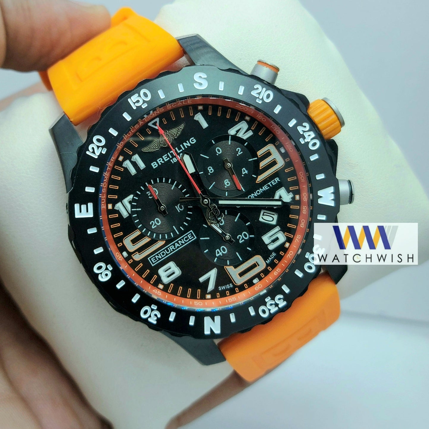 New Collection Black With Black Dial and Orange Strap Chronograph Watch