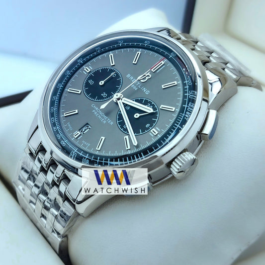 Premium Quality Silver With Grey Dial Chronograph Watch