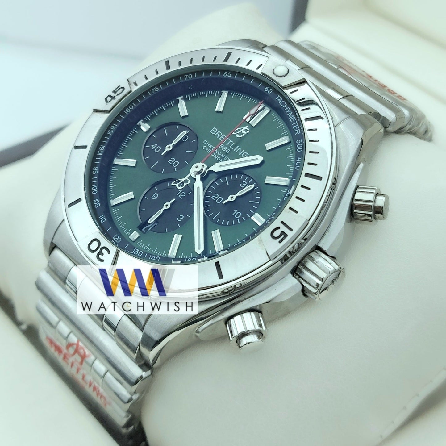 Premiun Quality Silver With Green Dial Chronograph Watch