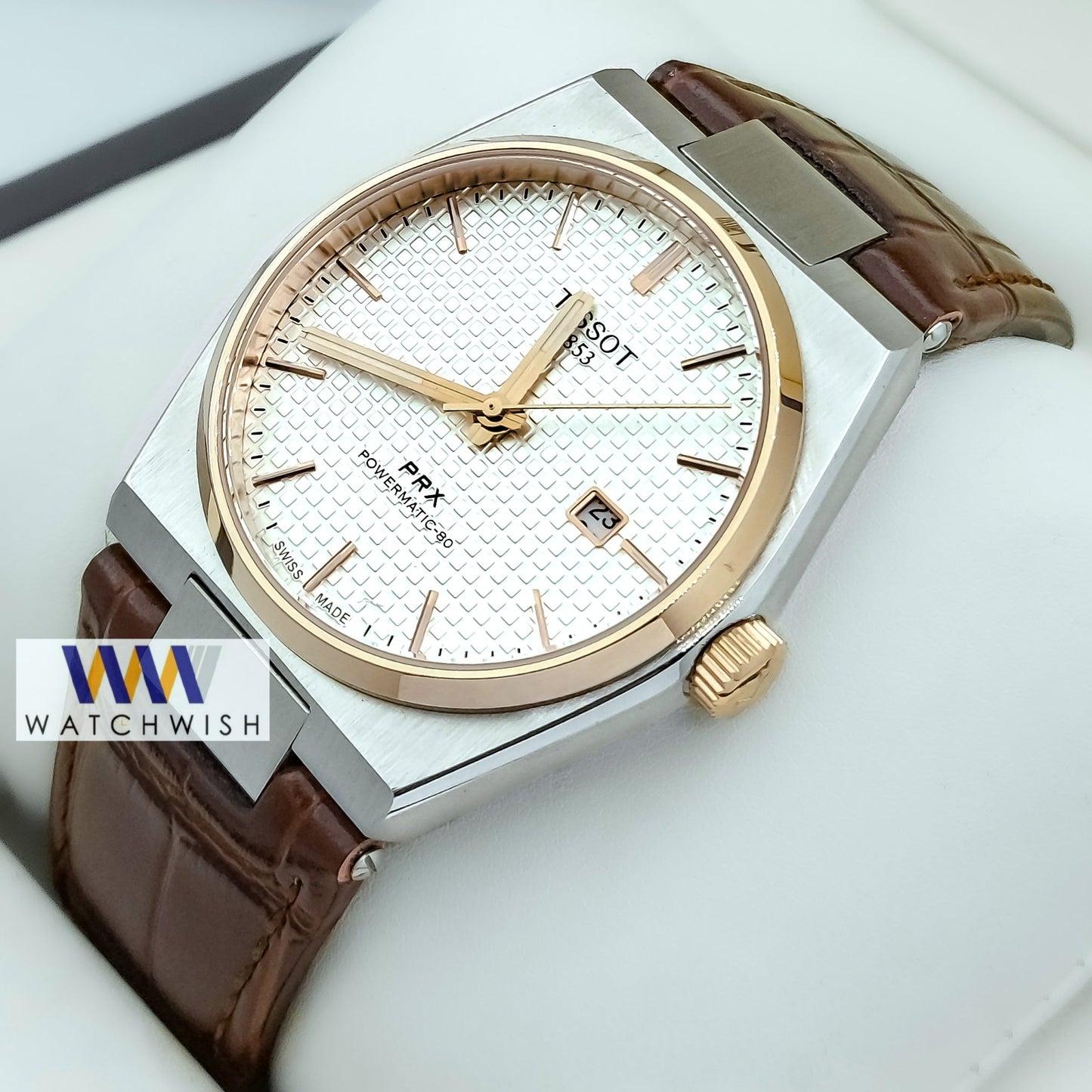 New Collection Silver With White Dial and Rose gold Bezel Watch For Men