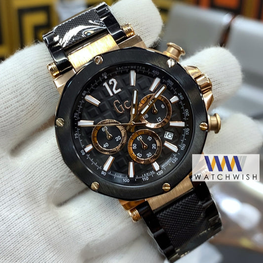 New Collection Two Tone Rose Gold With Black Dial and Bezel Chronograph Watch