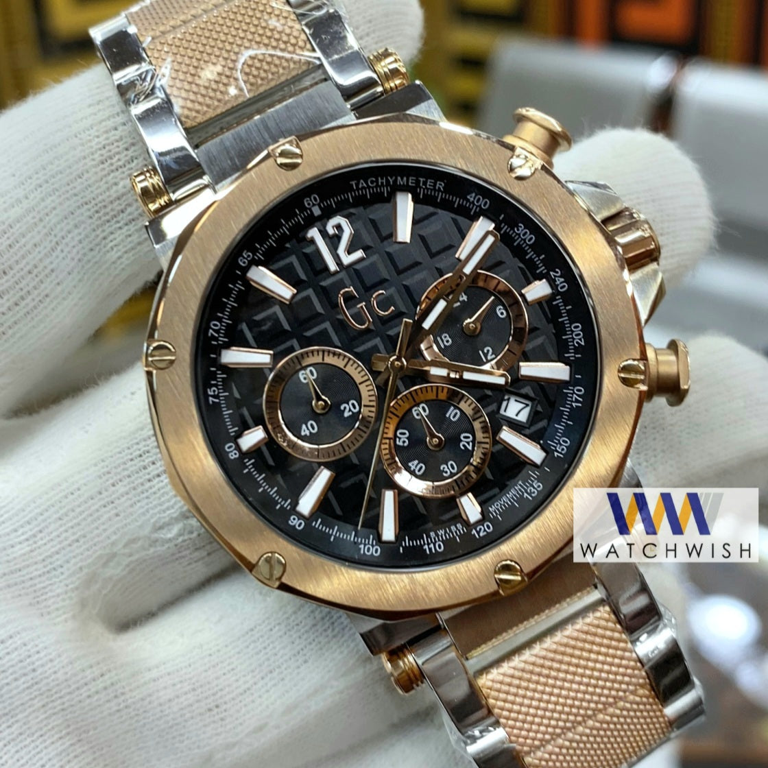New Collection Two Tone Rose Gold With Black Dial and Bezel Chronograph Watch