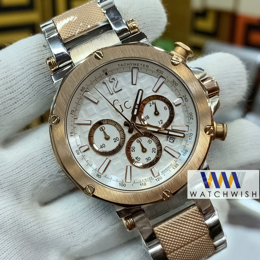 New Collection Two Tone Rose Gold With White Dial and Bezel Chronograph Watch