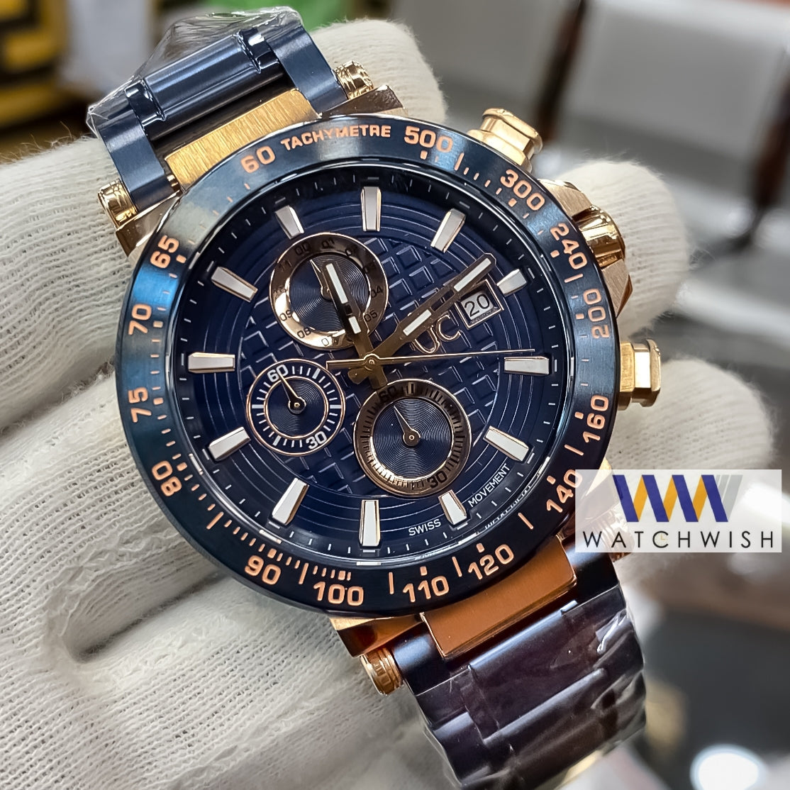 New Collection Two Tone With Blue Dial and Bezel Chronograph Watch