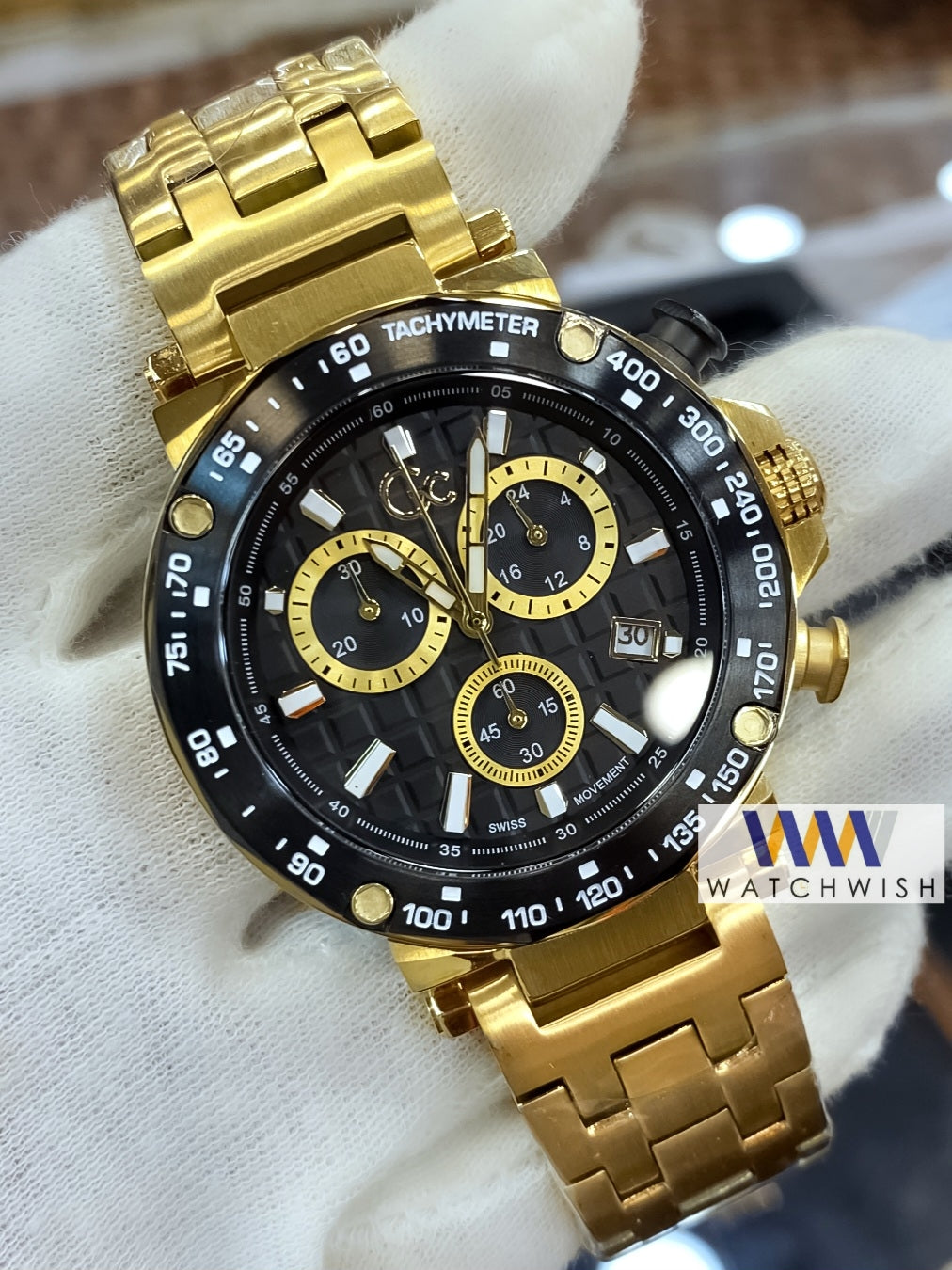 New Collection Yellow Gold With Black Dial Chronograph Watch