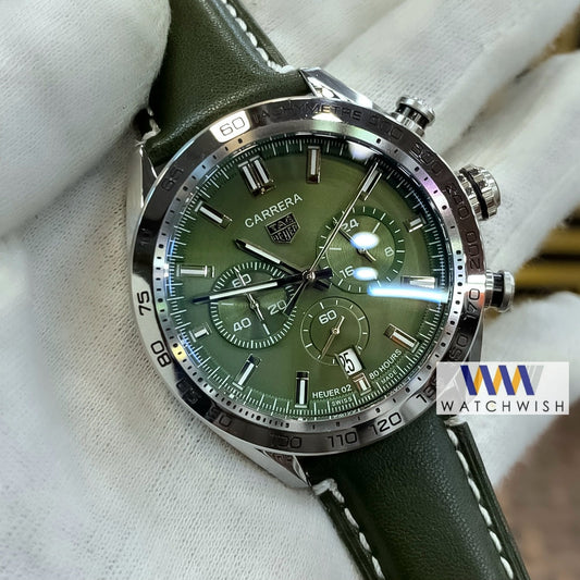 New Collection Silver With Green Dial Chronograph Watch