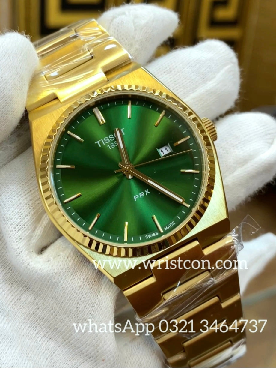 New Collection Yellow Gold With Green Dial Branded Watch For Men